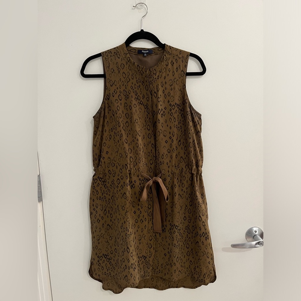Madewell Playa Leopard Print Olive Green Silk Dress, Size M